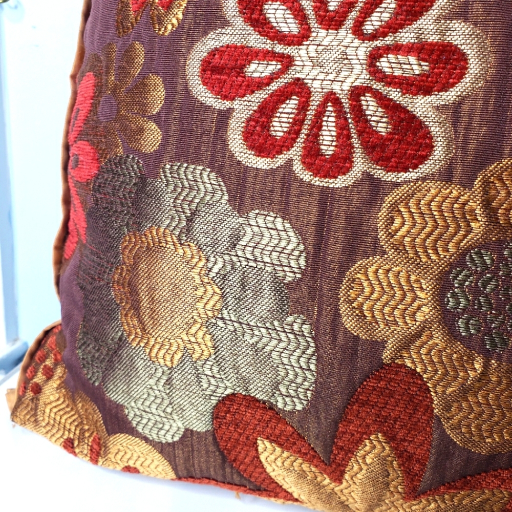 Vtg Tapestry Embroidered Dark Earthy Fall Floral Faux Suede Decorative Pier One
